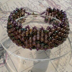 Handbeaded Bronze, Taupe Superduo Bead Bracelet